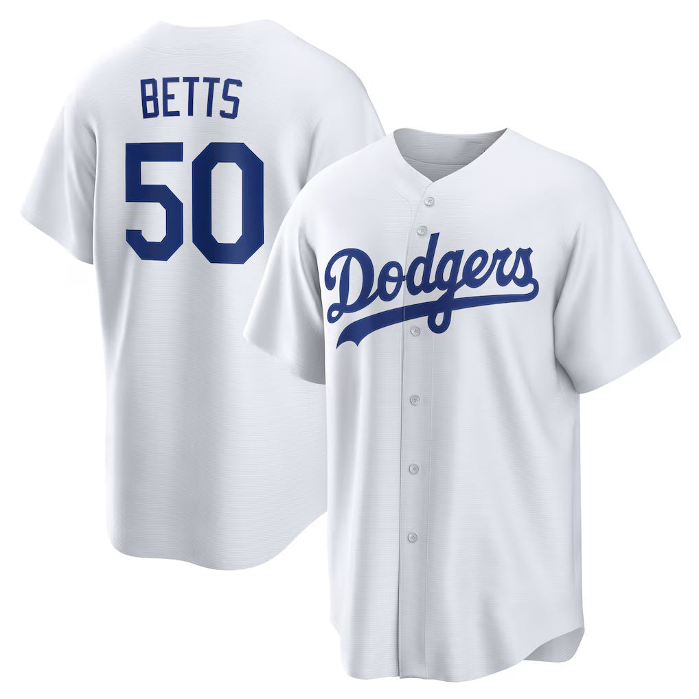 marshops Los Angeles Dodgers #50 Mookie Betts White  Home Replica Player Name Jersey