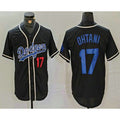 marshops Los Angeles Dodgers #17 Shohei Ohtani Number Black  Cool Base With Patch Stitched Jersey 2