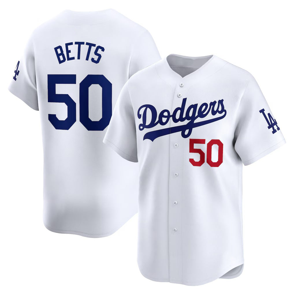 marshops Los Angeles Dodgers #50 Mookie Betts White  Home Limited Player Jersey