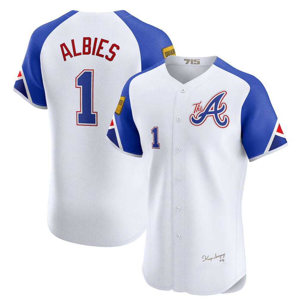 marshops Atlanta Braves #1 Ozzie Albies White  City Connect Elite Jersey