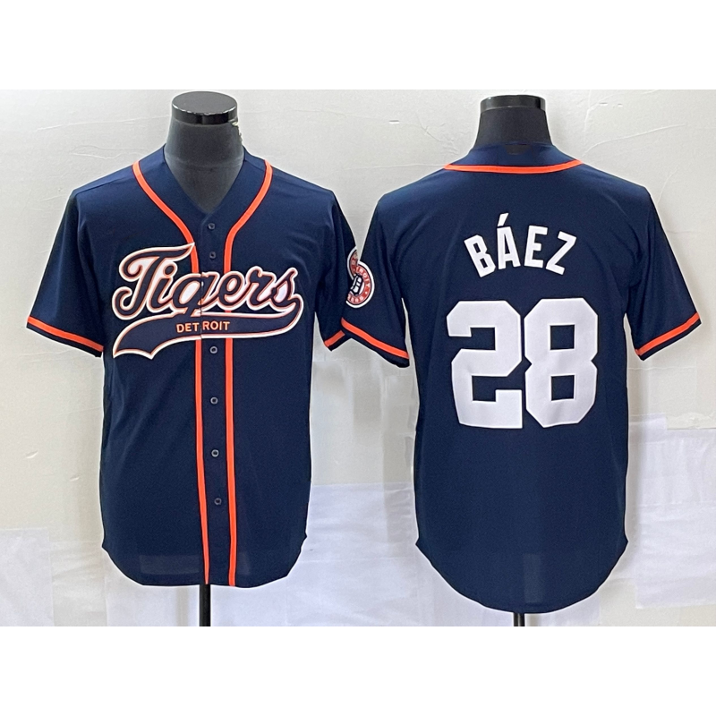 marshops Detroit Tigers #28 Javier B¨¢ez Navy  Cool Base Stitched Jersey