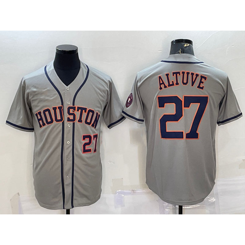 marshops Houston Astros #27 Jose Altuve Number Grey  With Patch Stitched Cool Base Jersey