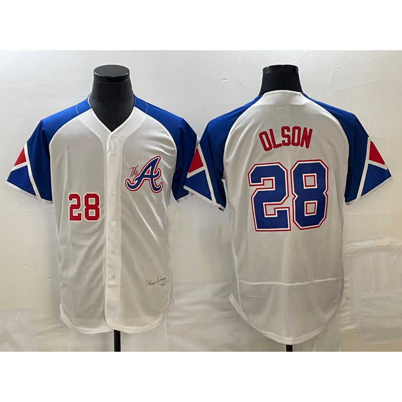 marshops Atlanta Braves #28 Matt Olson Number White  2023 City Connect Flex Base Stitched Jersey