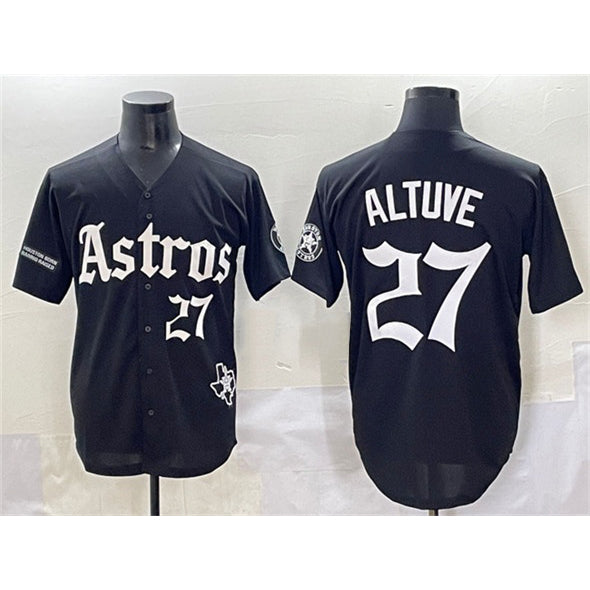 marshops Houston Astros #27 Jose Altuve Black  Gothic 'Houston Born Barrio Raised' Limited Stitched Jersey