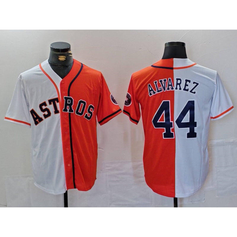 marshops Houston Astros #44 Yordan Alvarez White Orange  Split Stitched Jersey