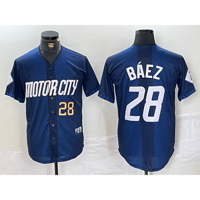 marshops Detroit Tigers #28 Javier Baez Number 2024 Navy  City Connect Cool Base Limited Stitched Jersey 2