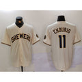 marshops Milwaukee Brewers #11 Jackson Chourio Cream  Stitched Cool Base Jersey 2