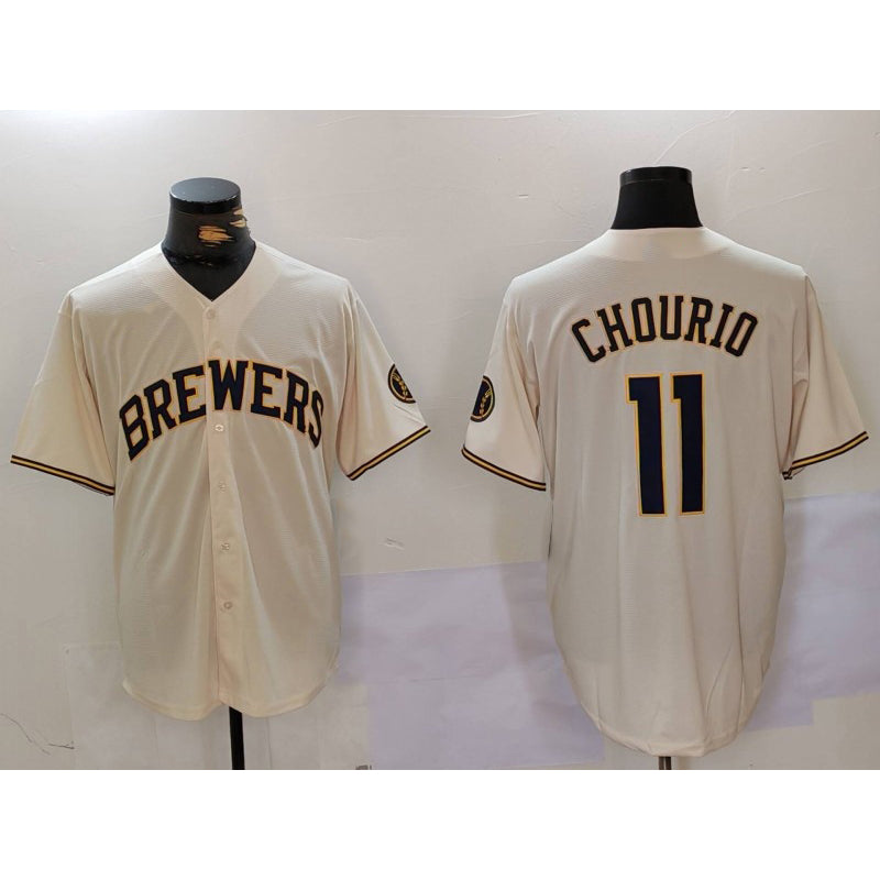 marshops Milwaukee Brewers #11 Jackson Chourio Cream  Stitched Cool Base Jersey 2