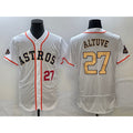 marshops Houston Astros #27 Jose Altuve Number 2023 White  Gold World Serise Champions Patch Flex Base Stitched Jersey