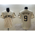 marshops Milwaukee Brewers #9 Bob Uecker Cream  With Home Patch Stitched Jersey