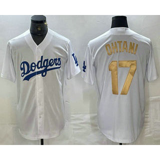 marshops Los Angeles Dodgers #17 Shohei Ohtani White Gold  Stitched Cool Base Jerseys