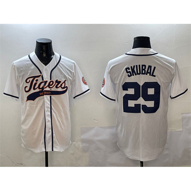 marshops Detroit Tigers #29 Tarik Skubal White  With Patch Cool Base Stitched Jersey