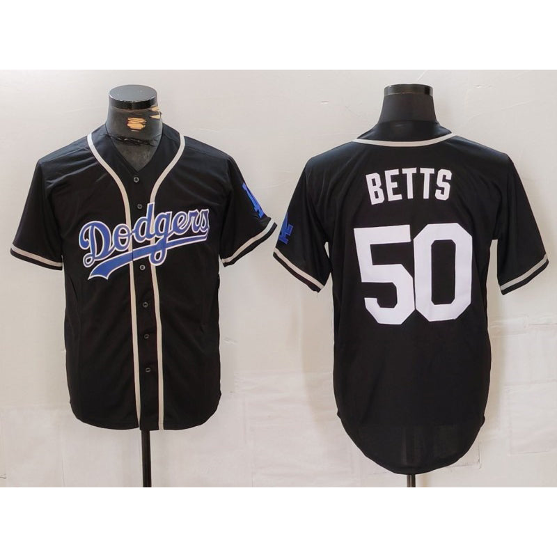 marshops Los Angeles Dodgers #50 Mookie Betts Black White  Cool Base Stitched Jersey