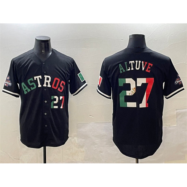 marshops Houston Astros #27 Jose Altuve Black  Mexico With World Serise Champions Patch Cool Base Stitched Jersey 2