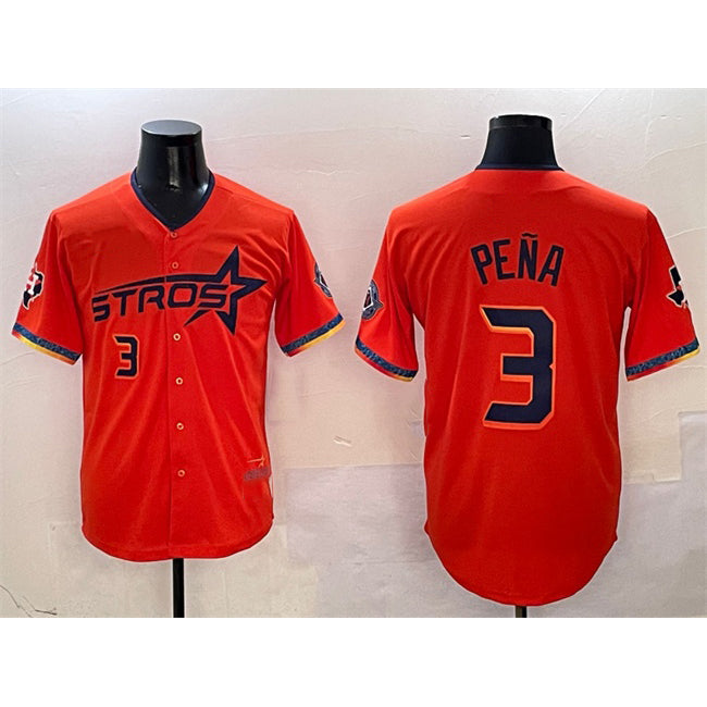 marshops Houston Astros #3 Jeremy Pena Orange  2025 City Connect With Texas Patch Limited Stitched Jersey