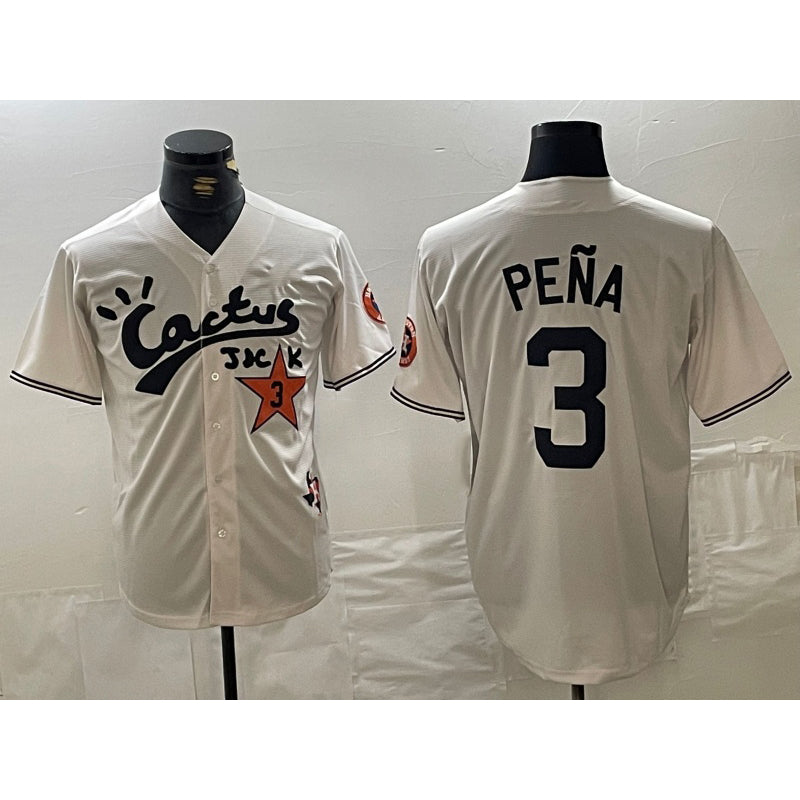 marshops Houston Astros #3 Jeremy Pena Cream  Cactus Jack Vapor Premier Stitched Jersey