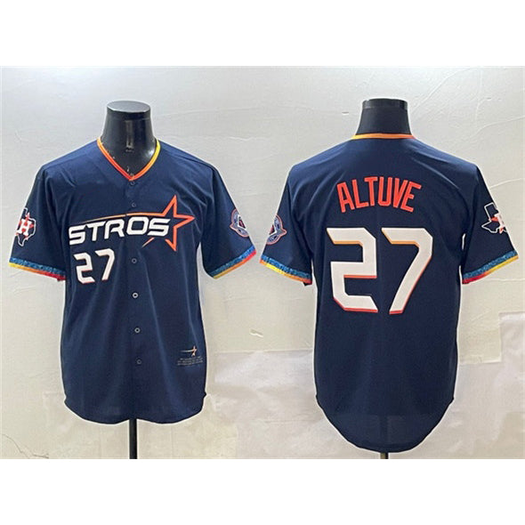 marshops Houston Astros #27 Jose Altuve Navy  2025 City Connect With Texas Patch Limited Stitched Jersey