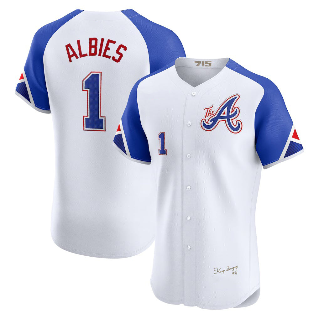 marshops Atlanta Braves #1 Ozzie Albies White  City Connect Elite Player Jersey
