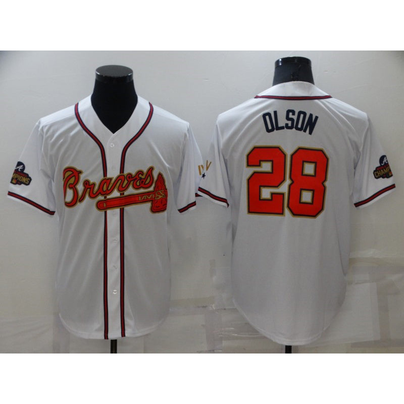 marshops Atlanta Braves #28 Matt Olson 2022 White Gold  World Series Champions Program Cool Base Stitched Jersey