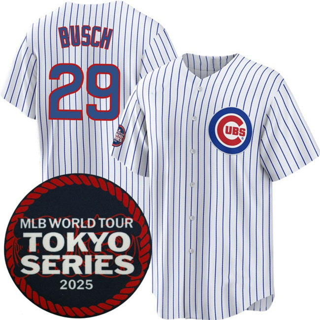 marshops Chicago Cubs #29 Michael Busch White  2025 World Tour Tokyo Series Home Stitched Jersey