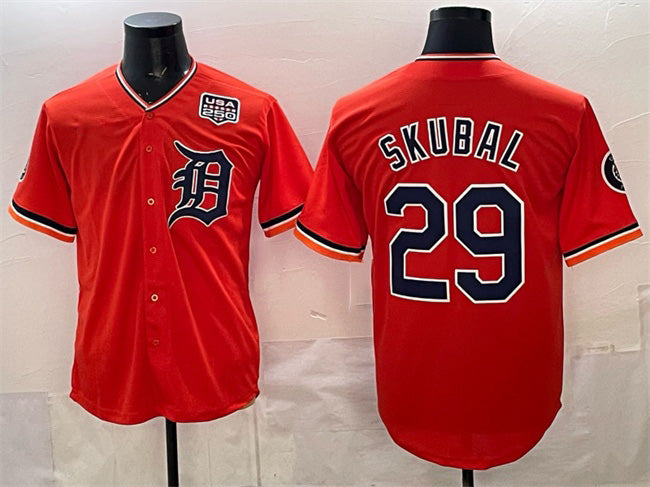 marshops Detroit Tigers #29 Tarik Skubal Orange  2026 Alternate USA 250' Patch Vapor Premier Limited Stitched Jersey