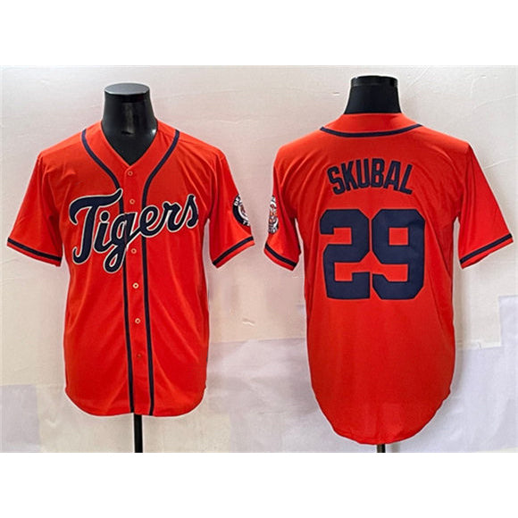 marshops Detroit Tigers #29 Tarik Skubal Orange  With Patch Cool Base Stitched Jersey
