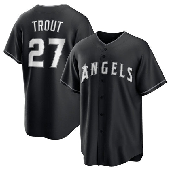 marshops Los Angeles Angels #27 Mike Trout Black  Lights Out Limited Stitched Jersey