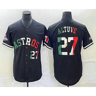 marshops Houston Astros #27 Jose Altuve Number Mexico Black  Cool Base Stitched Jersey