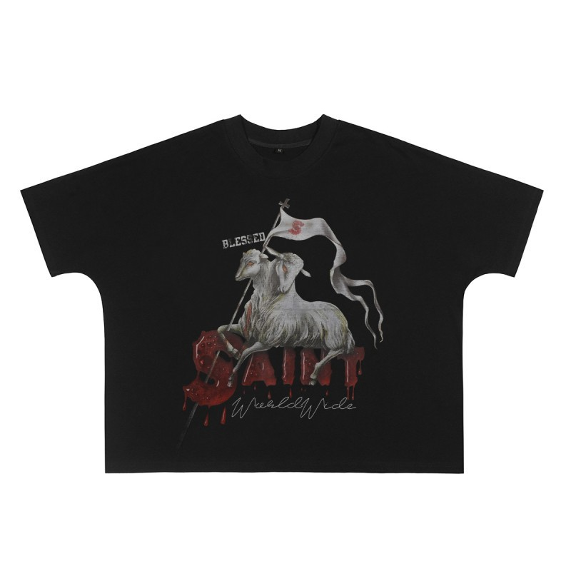 Marshops Foreign Trade Wholesale Billi0N Hip-Hop High Street Fashion Brand Cartoon Pattern Graffiti Drop Shoulder Sleeve Couple Short-Sleeve T-Shirt