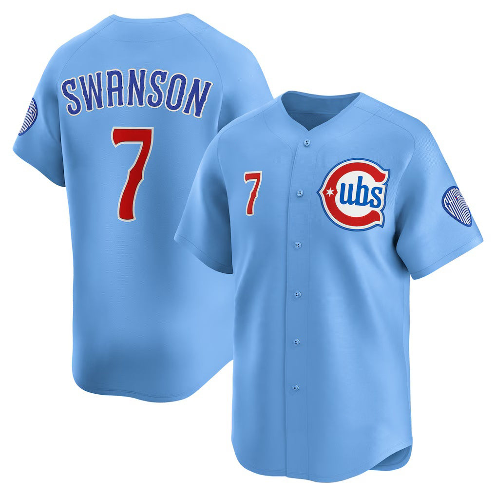 marshops Chicago Cubs #7 Dansby Swanson Baby Blue  2nd Alternate Limited Player Jersey