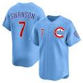 marshops Chicago Cubs #7 Dansby Swanson Baby Blue  2nd Alternate Limited Player Jersey