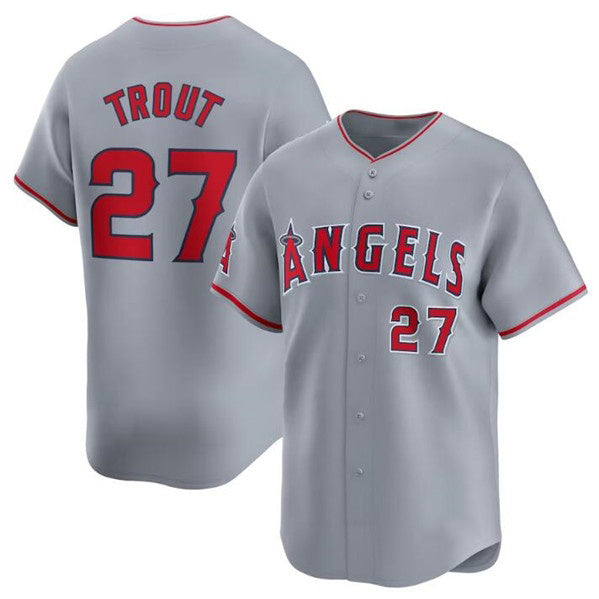 marshops Los Angeles Angels #27 Mike Trout Gray  Away Limited Stitched Jersey
