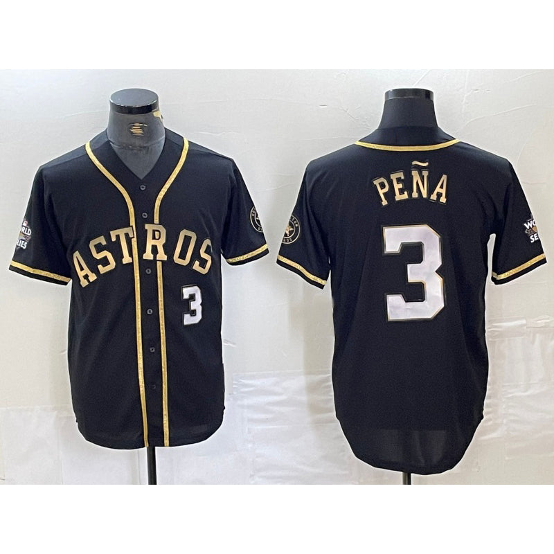 marshops Houston Astros #3 Jeremy Pena Black Gold  Player Number Cool Base Jersey