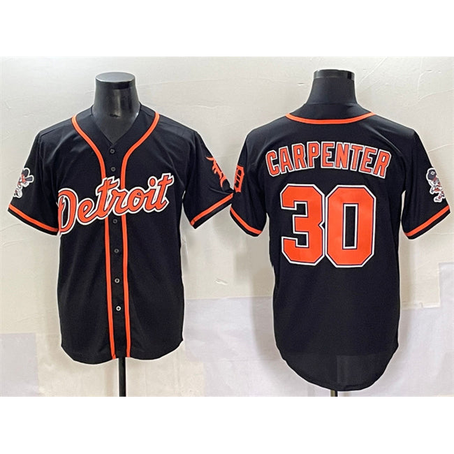 marshops Detroit Tigers #30 Kerry Carpenter Black  With Patch Cool Base Stitched Jersey