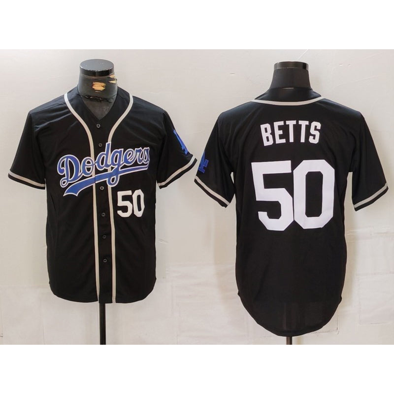 marshops Los Angeles Dodgers #50 Mookie Betts Number Black  White Cool Base Stitched Jerseys