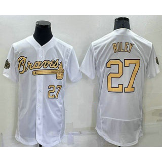 marshops Atlanta Braves #27 Austin Riley Number White  2022 All Star Stitched Flex Base Jersey