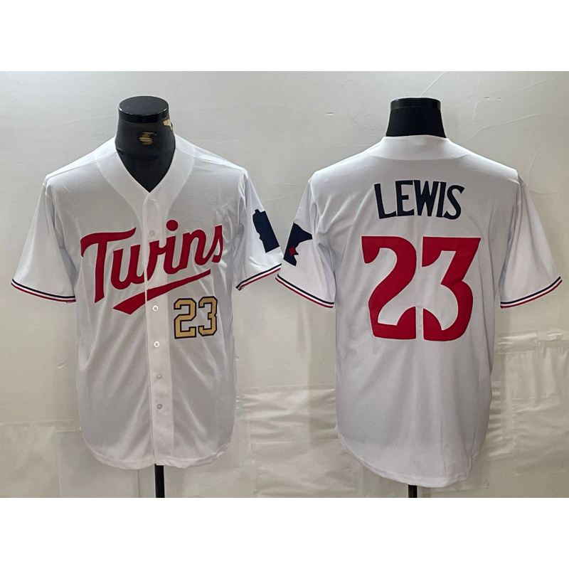 marshops Minnesota Twins #23 Royce Lewis Number White  Stitched Cool Base Jerseys
