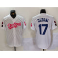 marshops Los Angeles Dodgers #17 Shohei Ohtani White Pink  Vin & Kobe Patch Stitched Jersey 2