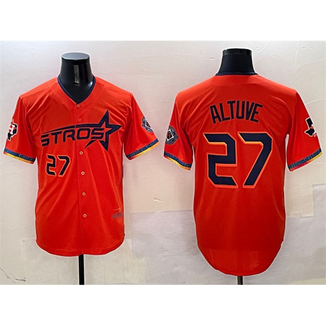 marshops Houston Astros #27 Jose Altuve Orange  2025 City Connect With Texas Patch Limited Stitched Jersey