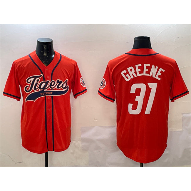 marshops Detroit Tigers #31 Riley Greene Orange  With Patch Cool Base Stitched Jersey 2