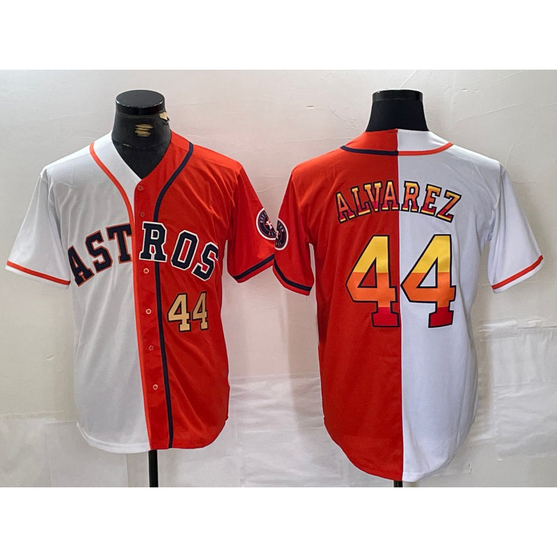 marshops Houston Astros #44 Yordan Alvarez Number White Orange  Split Stitched Jersey 2