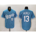 marshops Kansas City Royals #13 Salvador Perez Number Light Blue  Cool Base Stitched Jersey