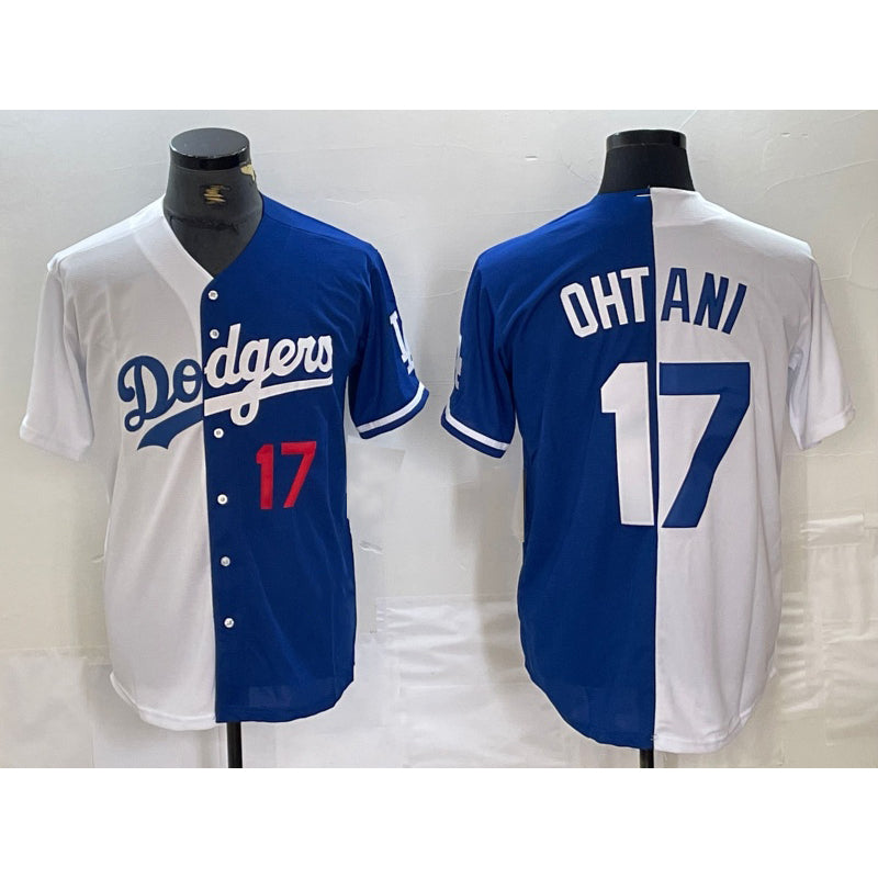 marshops Los Angeles Dodgers #17 Shohei Ohtani Number White Blue  Two Tone Stitched Jersey 2