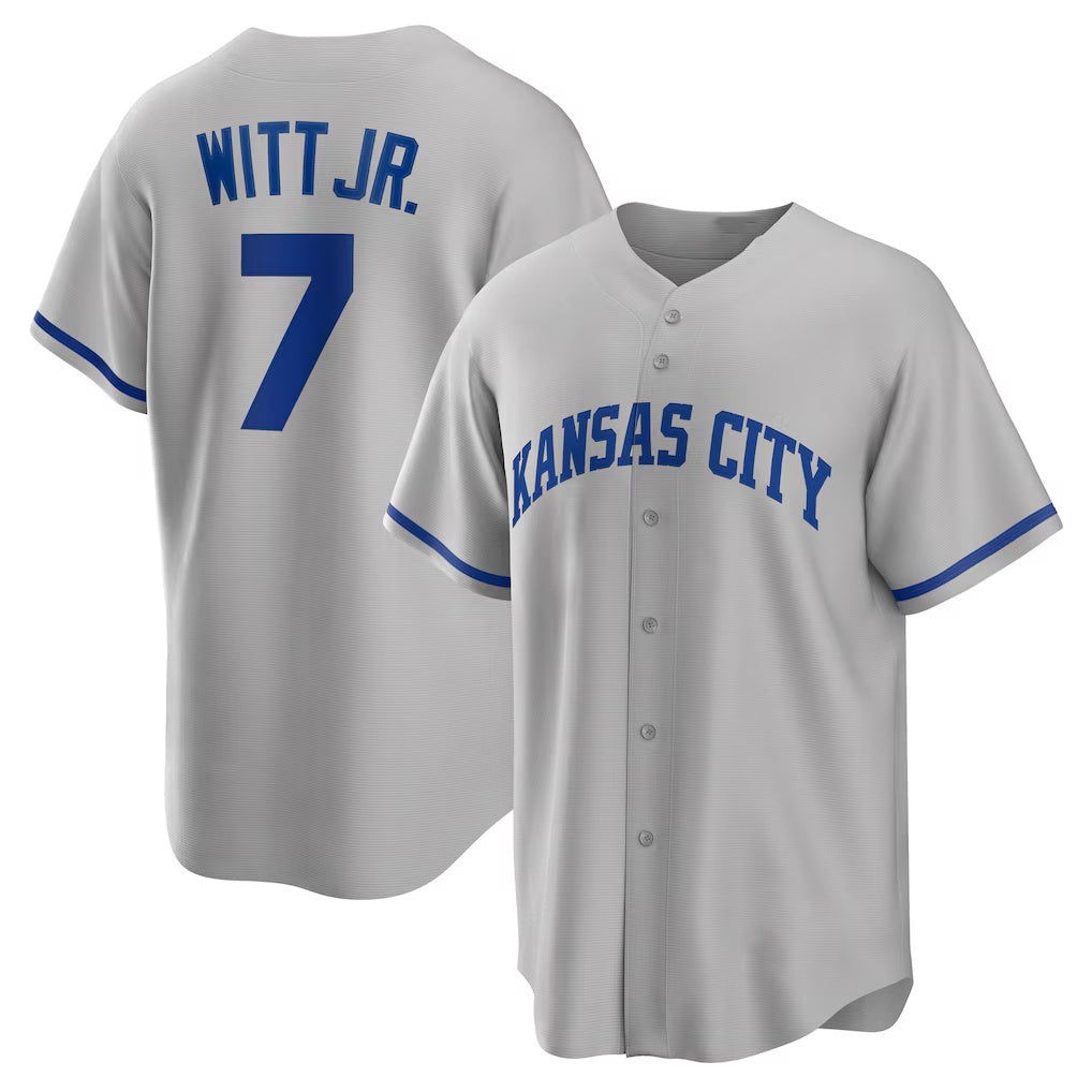marshops Kansas City Royals #7 Bobby Witt Jr. Gray  Road Replica Jersey