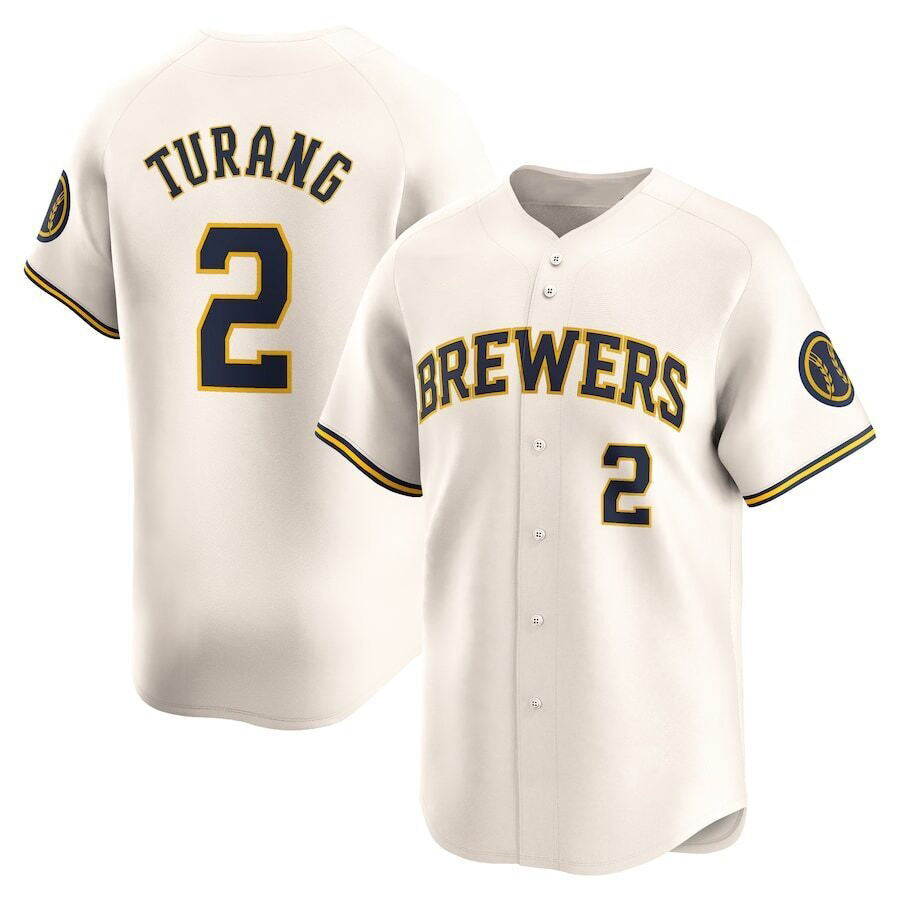 marshops Milwaukee Brewers #2 Brice Turang Cream  Limited Jersey