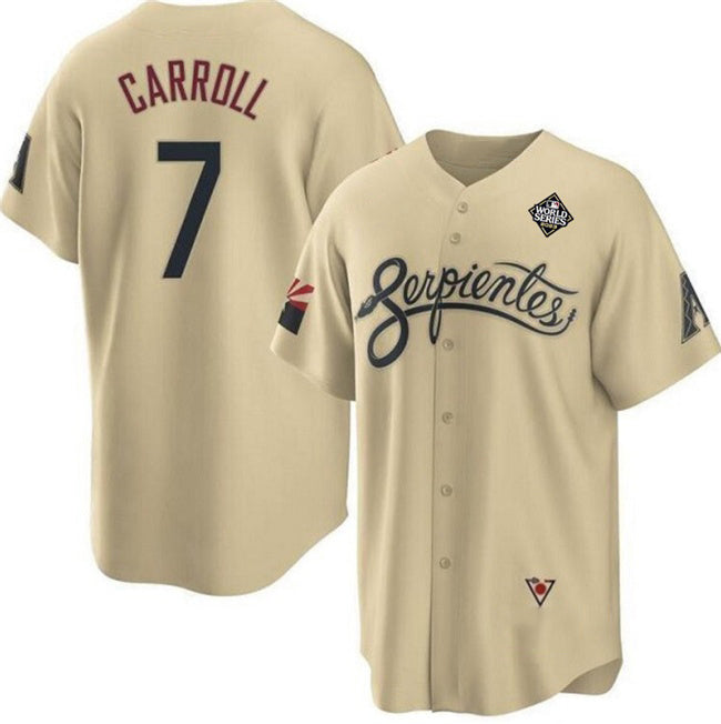 marshops Arizona Diamondbacks #7 Corbin Carroll Gold  2023 World Series City Connect Cool Base Stitched Jersey