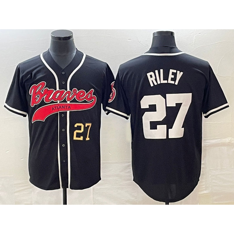 marshops Atlanta Braves #27 Austin Riley Number Black  Cool Base Stitched Jersey