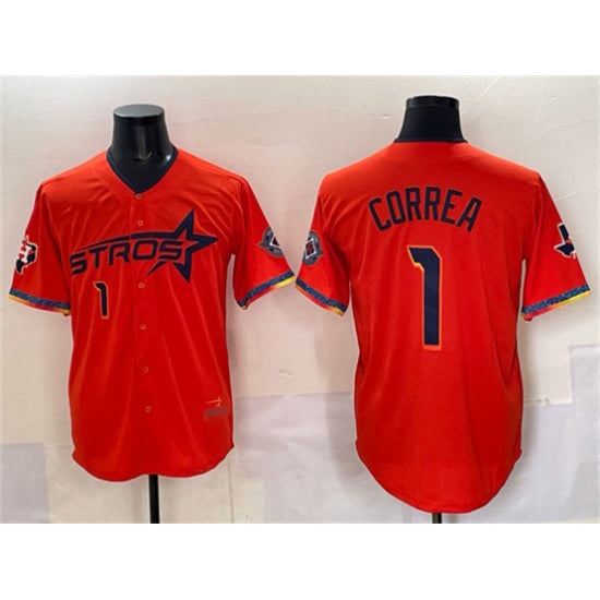 marshops Houston Astros #1 Carlos Correa Orange  2025 City Connect With Texas Patch Limited Stitched Jersey
