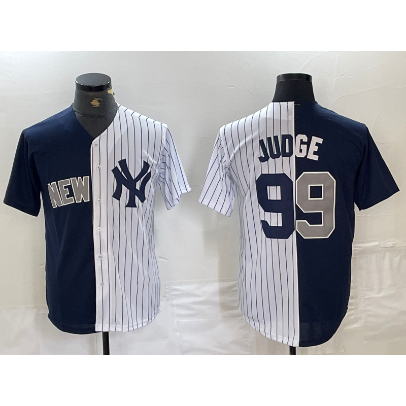 marshops New York Yankees #99 Aaron Judge Navy White  Split Stitched Jersey