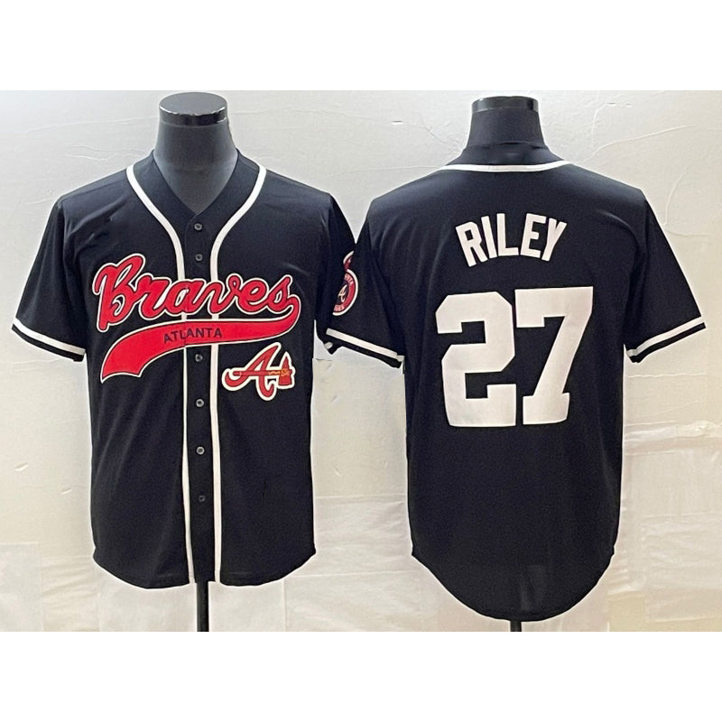 marshops Atlanta Braves #27 Austin Riley Black  Cool Base Stitched Jersey 2